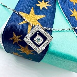 RARE Tiffany & Co. .26 TCW Diamond Open Square Necklace in Platinum w Packaging